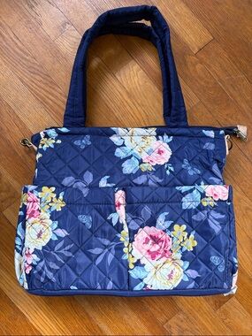 Baby Essentials Navy Quilted Floral Baby Tote With Changing Pad